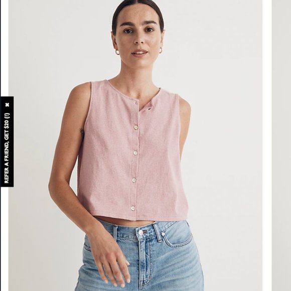 Madewell Button-Front Crewneck Crop Tank Vest - M - Picture 2 of 5